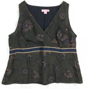 Bandolino‎ Womens Top Blouse Tank Brown Navy Floral Crinkle V Neck Plus 22W
